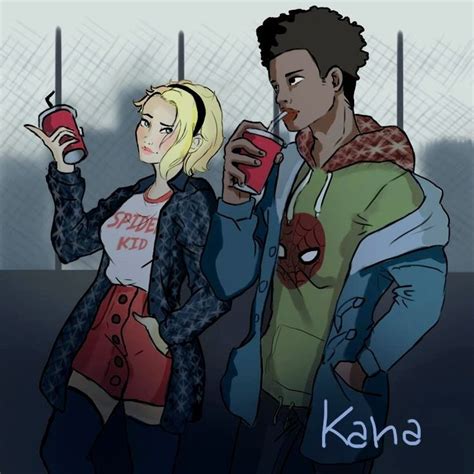 Miles Morale and Gwen Stacy, by Kaha | Spiderman drawing, Spiderman ...