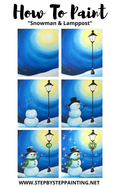 "Hopeful Snowman" Acrylic Painting Tutorial Snowman And A Lamppost ...