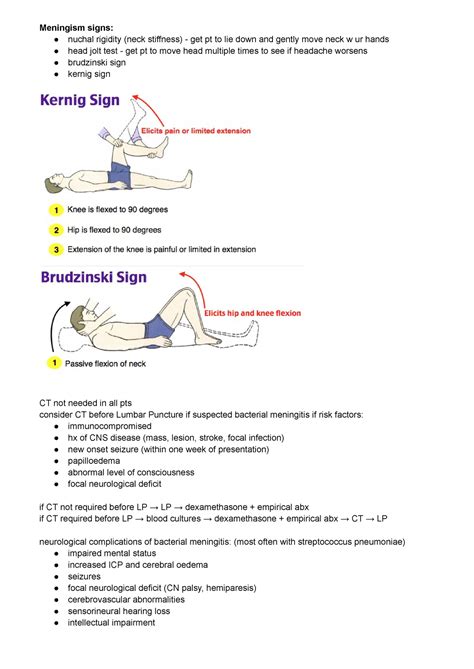 CSF + meningitis y3 - diagnosis and management notes - Meningism signs: nuchal rigidity (neck ...