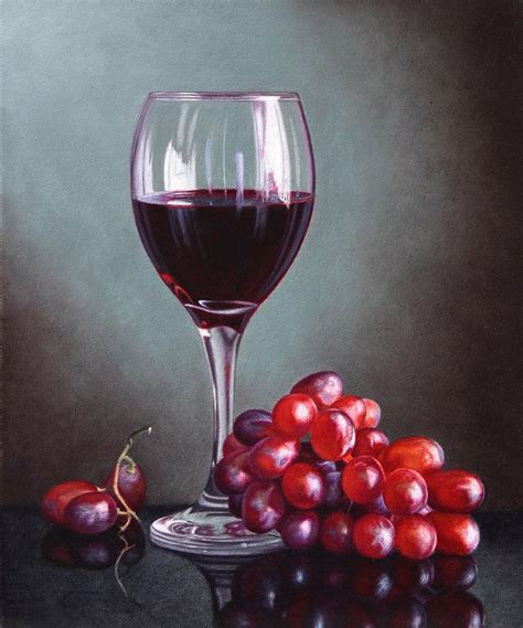 a painting of grapes and a glass of wine