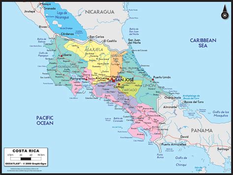 Costa Rica Political Wall Map | Maps.com.com