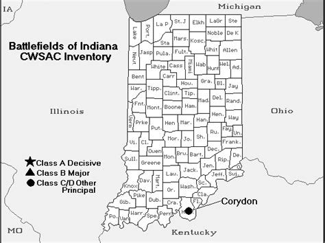 American Civil War Indiana Map of Battles