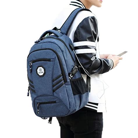 Travel Water Resistant School Backpack with USB Charging Port For Men ...