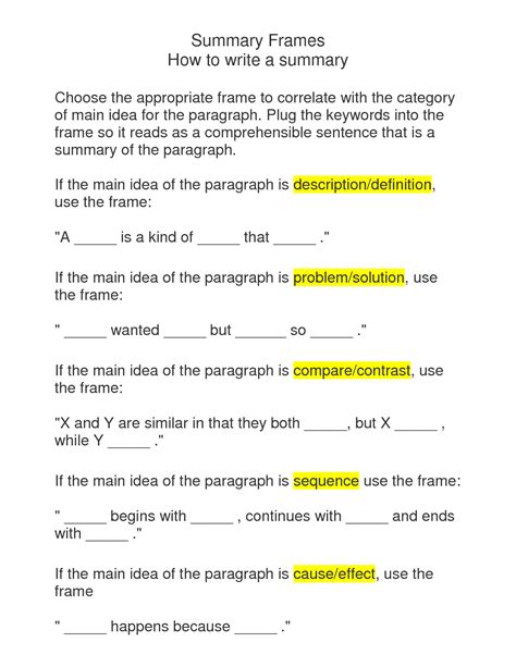 This is an example of a summary frame using text structure as an ...