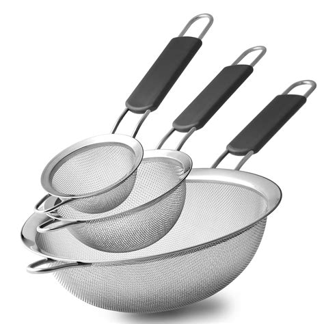 Stainless Steel Fine Mesh Strainers, Set Of Sizes Strainer For Kitchen, Wire Sieve With ...