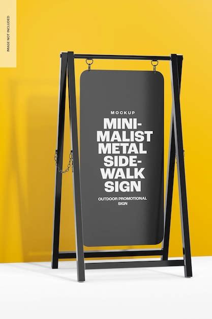 Premium PSD | Minimalist metal sidewalk sign mockup, left view