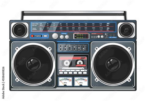 Boombox vector illustration. 80s technology. 90s music player. Retro style 90s boombox ...