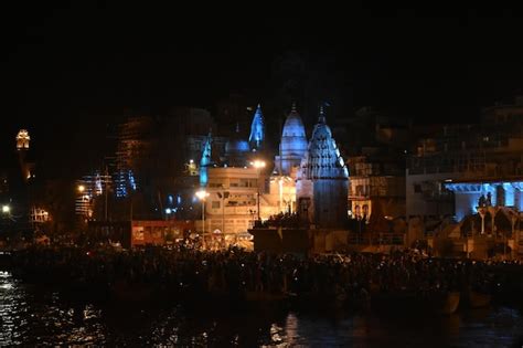 Premium Photo | Night view of varanasi ghats