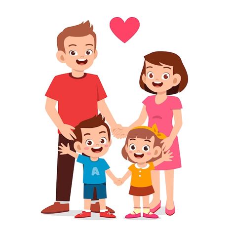 Premium Vector | Happy cute kid boy and girl with mom and dad