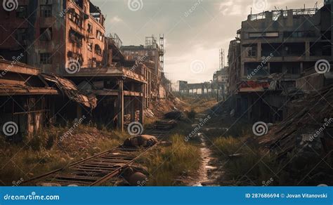 A Post Apocalyptic City in Ruins. Stock Illustration - Illustration of ruin, destruction: 287686694