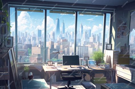 Premium AI Image | Anime Style Office Interior Creative and Colorful Workplace Illustration