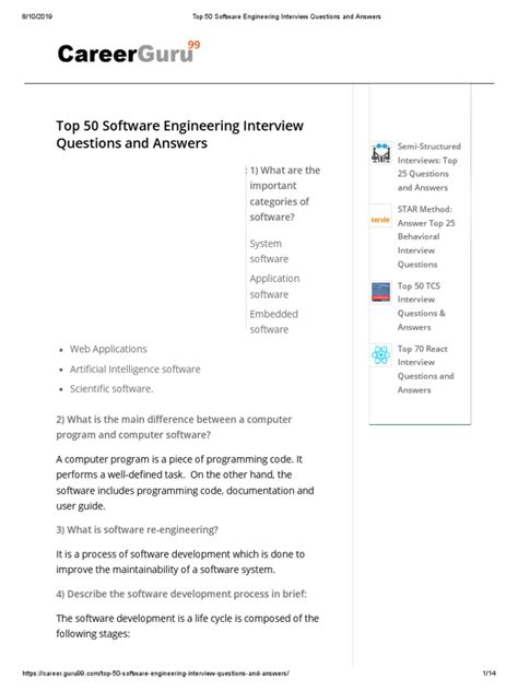 Top 50 Software Engineering Interview Questions and Answers | PDF ...