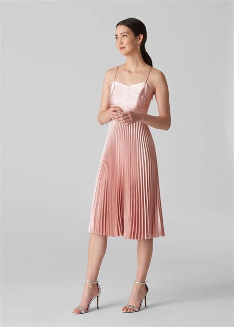 Pale Pink Satin Pleated Strappy Dress | WHISTLES | Whistles UK