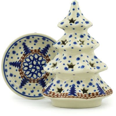 Polish Pottery 7-inch Christmas Tree Candle Holder | Boleslawiec Stoneware | Polmedia H1926H