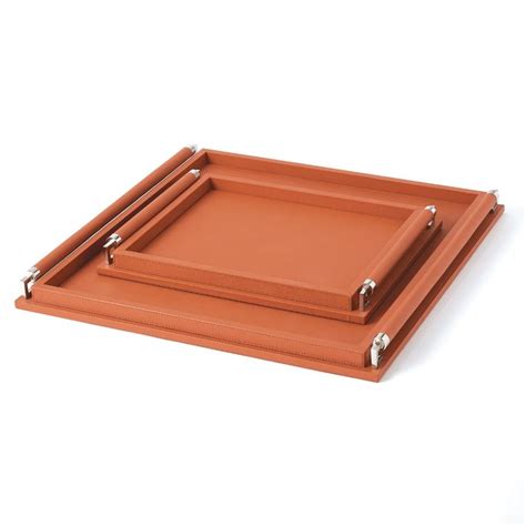 Wrapped Handle Tray-Coral Leather | Tray, Contemporary serving trays ...