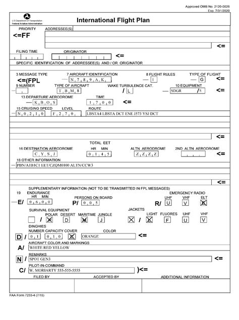 Ifr Flight Plan Template