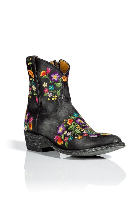 Lyst - Mexicana Black Flower Embroidered Ankle Boots in Black