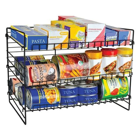 Can Food Organizer Rack Pantry Storage Holder Shelf Kitchen Food Metal 3 Tier - Disasterdefense.us