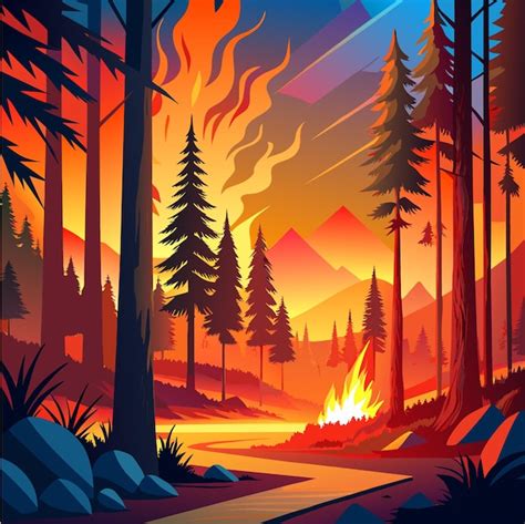 Premium Vector | Forest fire burning trees forest wildfire vector ...