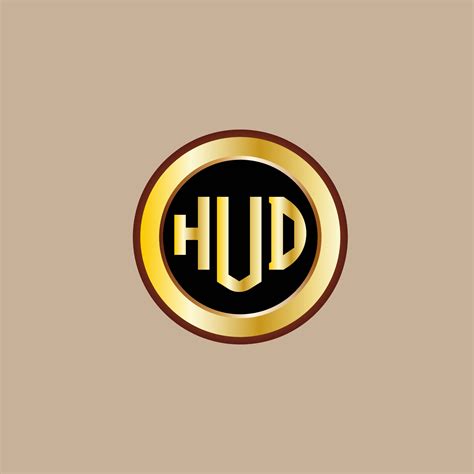 creative HUD letter logo design with golden circle 13528050 Vector Art ...