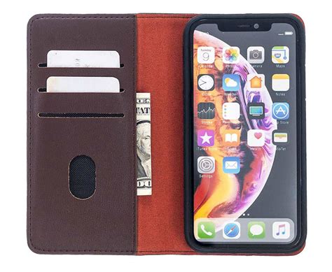 iPhone XR Genuine Leather Magnetic Detachable Wallet Case Brown