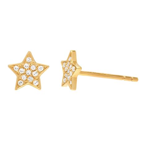 Diamond Star Stud Earrings, 14k Solid Gold Pair - Etsy