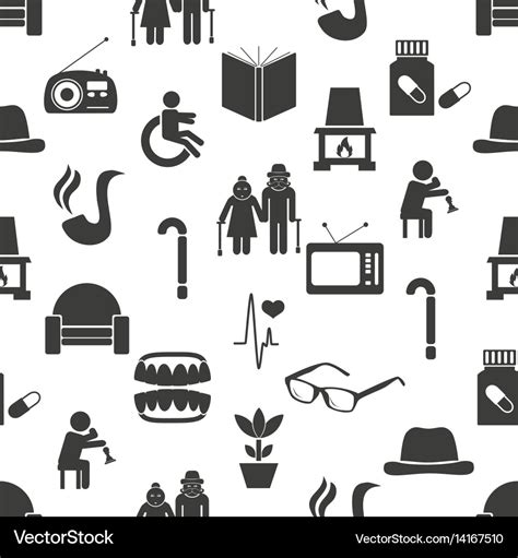 Pensioner senior citizen theme icons seamless Vector Image