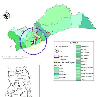 Map of Greater Accra Region showing sampled gated community projects.... | Download Scientific ...