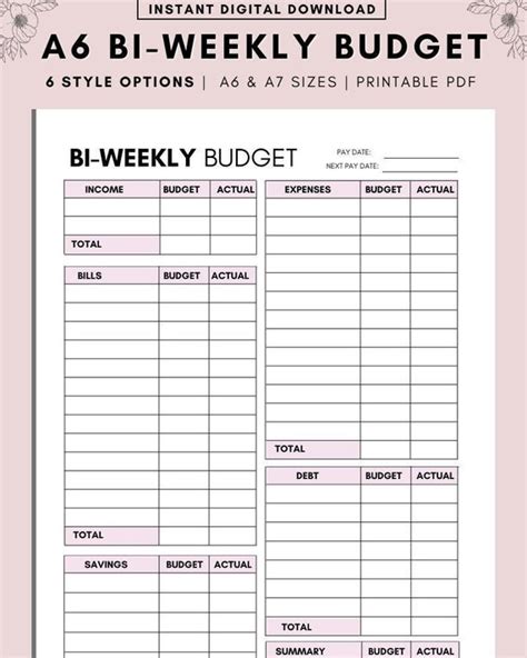 Bi Weekly Budget Planner Template Paycheck Budget Printable ...