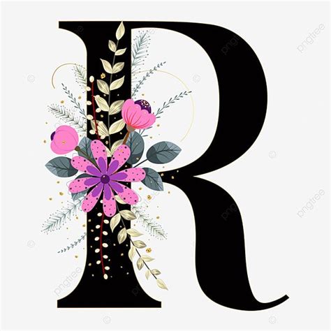 Alphabet R Clipart Transparent Background, Alphabet Floral Letter R Typography With Flowers And ...