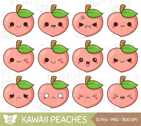 Kawaii Peach Clipart Cute Peaches Faces Clip Art Fruit | Etsy