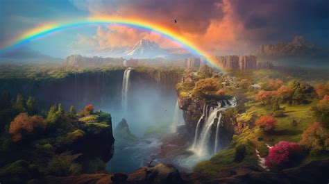 Premium AI Image | A rainbow over a waterfall with a rainbow in the sky