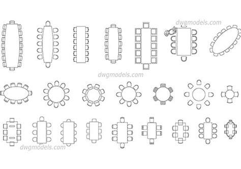 Dining tables DWG, free CAD Blocks download