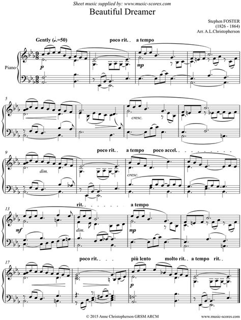 Foster. Beautiful Dreamer Piano classical sheet music