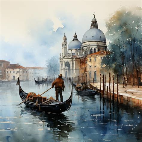 Premium AI Image | painting of a gondola in a canal with a man in a boat generative ai