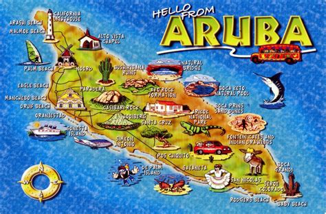 Large tourist illustrated map of Aruba | Aruba | North America | Mapsland | Maps of the World