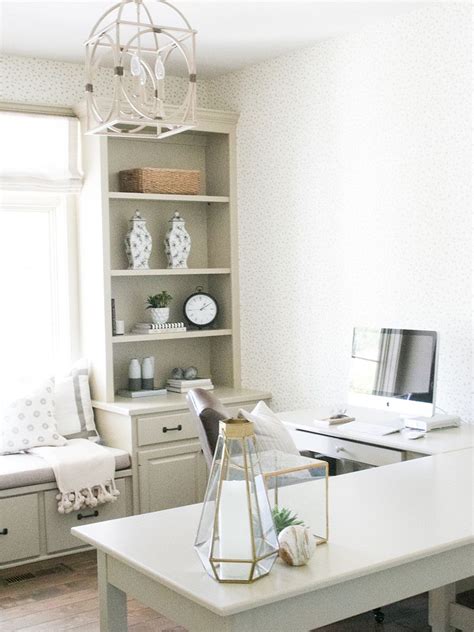 Cozy office design with L shaped desk and window seat | Bria Hammel Interiors | Cozy home office ...