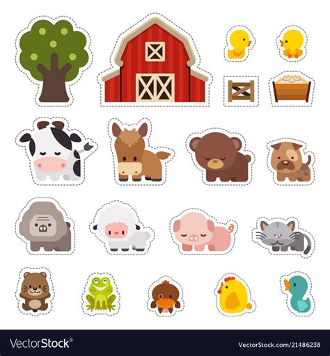 Farm animals stickers royalty free vector image | Animal stickers, Farm animals, Cute animal clipart