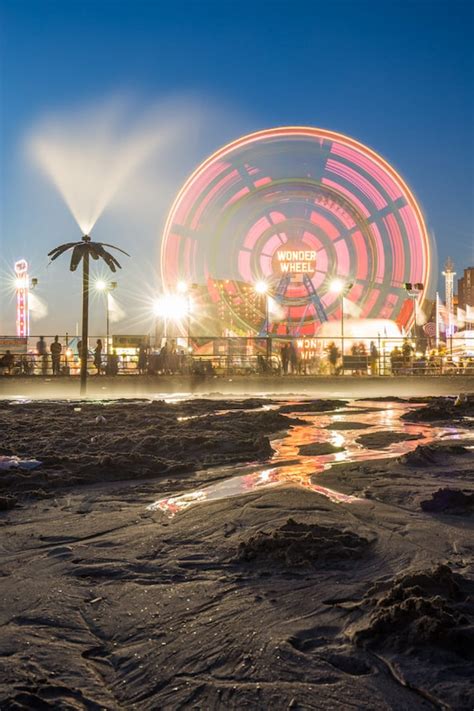 Coney Island Wonder Wheel at Night Brooklyn Amusement Park | Etsy