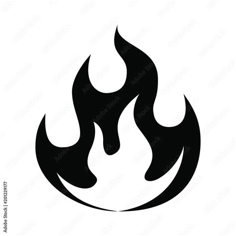 Fire flame symbol. Black icon isolated on white background. Fire flame silhouette. Simple sign ...