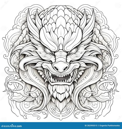 Monochrome Mandala with Dragon Head for Coloring. Symbol of 2024. Year of the Dragon Stock ...