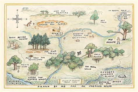 100 Acre Wood Map by E.H. Shepard Drawing by Julia The Pooh - Pixels