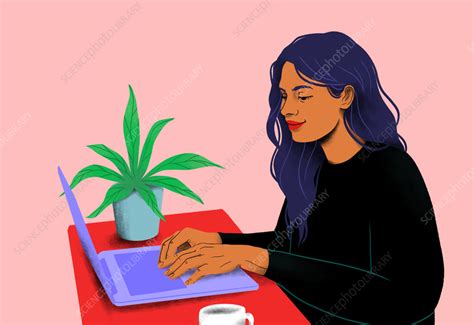 Woman using laptop, illustration - Stock Image - F039/9801 - Science ...