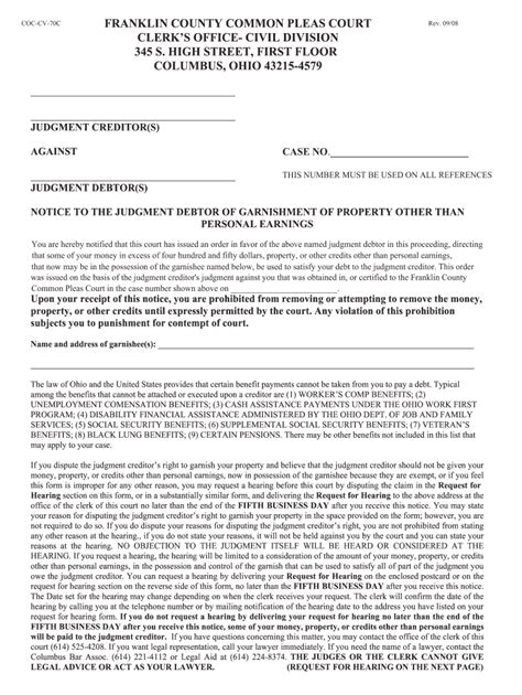 Franklin County Ohio Court Of Common Pleas Forms - CountyForms.com