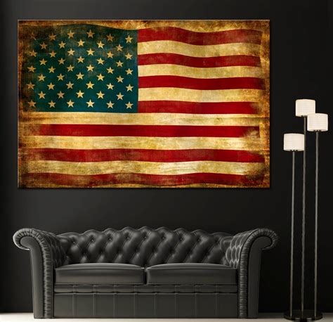 Vintage American Flag Home Decor Wall Art Canvas Giclee Print