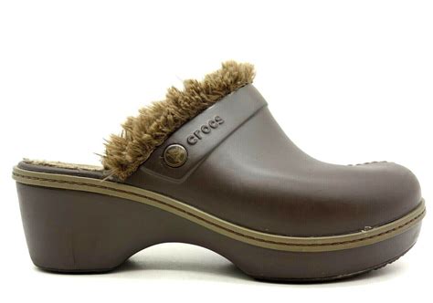 Crocs Brown Faux Fur Lined Slide Clogs Mules Shoes Wo… - Gem