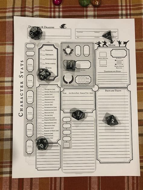 Monk Character Sheet Dungeons & Dragons 5e - Etsy