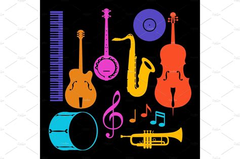 Set of musical instruments. Jazz, blues and classical music | Graphic ...