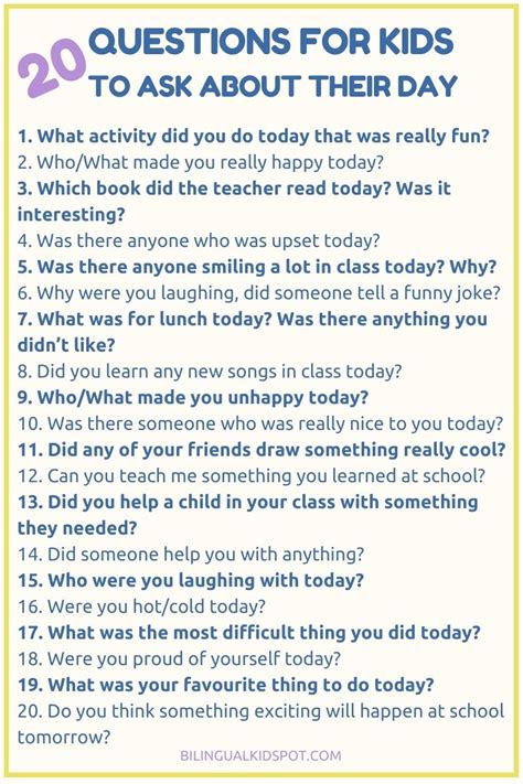 Fun Questions to ask kids about their day - Bilingual Kidspot