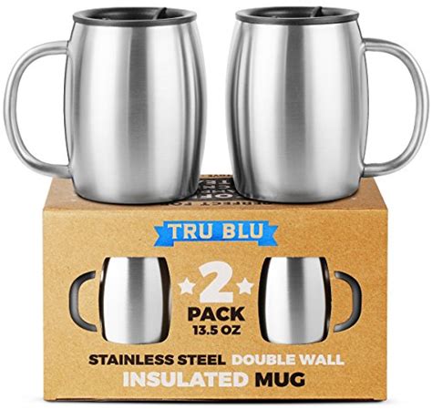 Stainless Steel Coffee Mug Lid, Set 2 Premium Double Wall Insulated ...